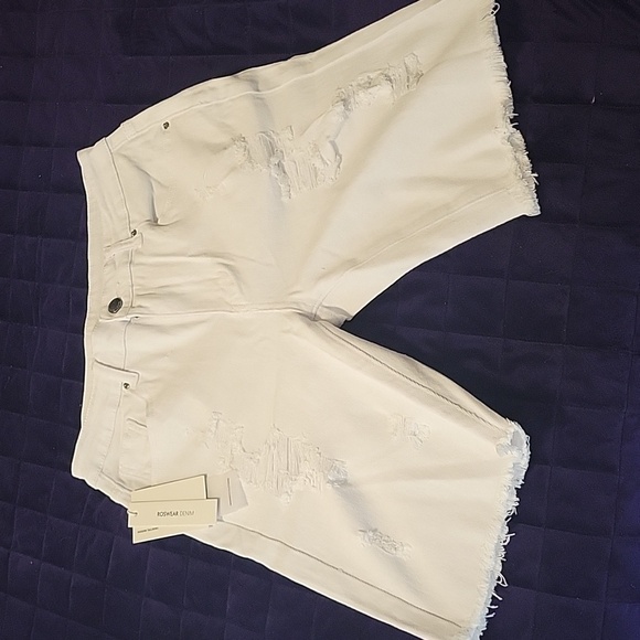 White Distressed Bermuda Denim Shorts - Picture 10 of 16